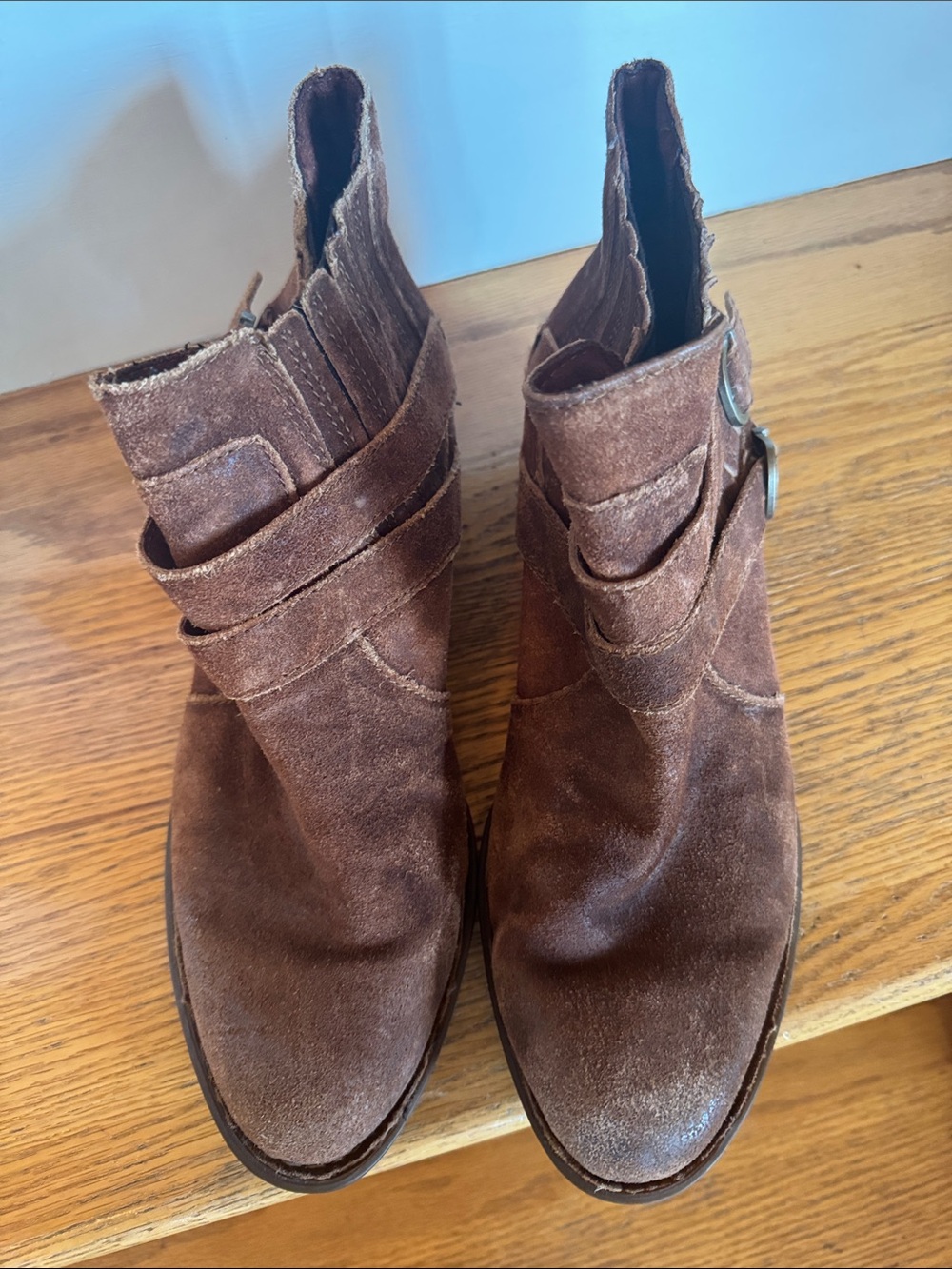 Born Brown Suede Ankle Booties with Wrap Strap